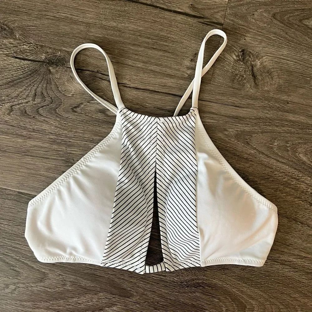 White black stripe Swimming bikini top sz S